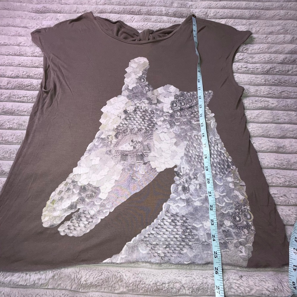 Just Cavalli Gray Brown Giraffe Graphic Tie Back Top IT 42 Womens US Medium - Picture 5 of 11